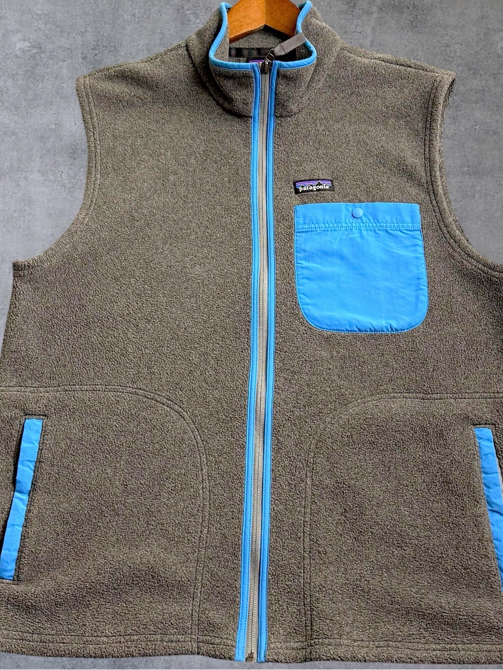 Patagonia Karstens Synchilla Vest Mens L Gray Blue Fleece 25681 FA18